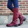 oiangi Boots for Women Knee High - Fashion Belt Buckle Side Zipper Chunky Low Heel Round Toe High Boots Solid Casual Comfortable Square Heel Shoes view 2