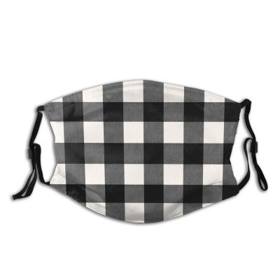 Niqqzit Buffalo Plaid Black and White Check Mask with Filter Breathable Face Mask Washable Balaclava Bandana Mouth Cover with Adjustable Ear Loops
