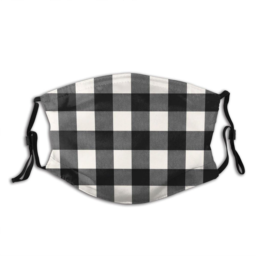 Niqqzit Buffalo Plaid Black and White Check Mask with Filter Breathable Face Mask Washable Balaclava Bandana Mouth Cover with Adjustable Ear Loops