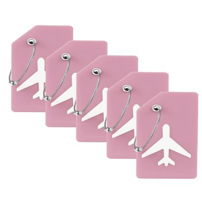 5 Pack Silicone Luggage Tag for Suitcases with Stainless Loop, TSA Approved, Privacy Protection Travel Essentials Bag Tags by Gostwo, Pink Champagne