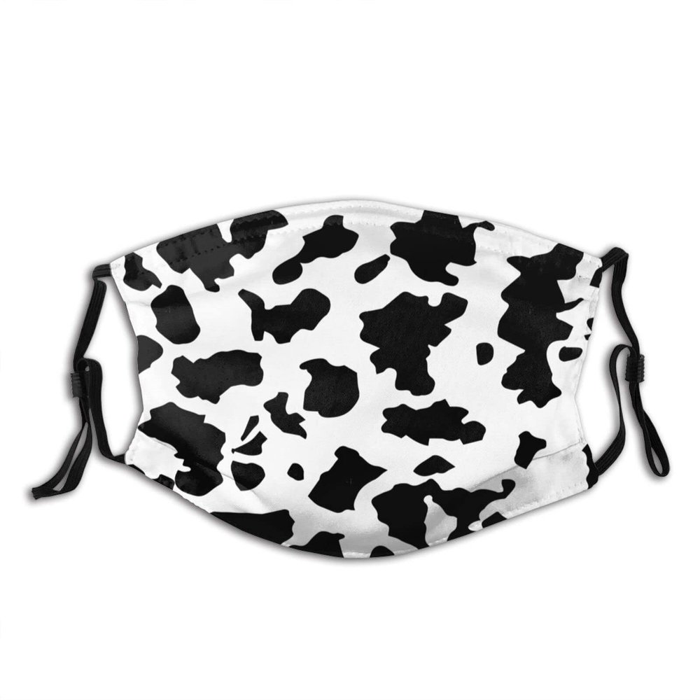 Niqqzit Cow Print Black & White Mask with Filter Breathable Face Mask Washable Balaclava Bandana Mouth Cover with Adjustable Ear Loops