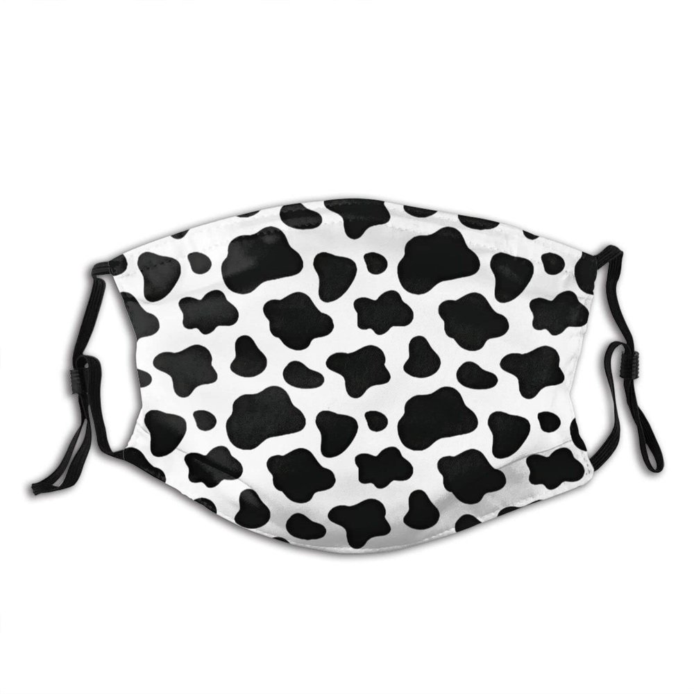 Niqqzit Cow Print Black & White Mask with Filter Breathable Face Mask Washable Balaclava Bandana Mouth Cover with Adjustable Ear Loops