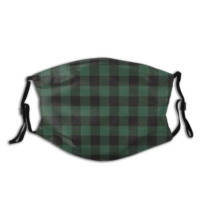 Niqqzit Green Buffalo Check Plaid Mask with Filter Breathable Face Mask Washable Balaclava Bandana Mouth Cover with Adjustable Ear Loops