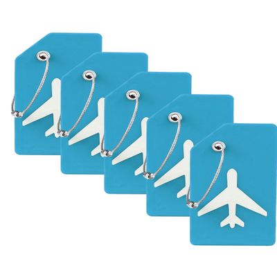 5 Pack Silicone Luggage Tag for Suitcases with Stainless Loop, TSA Approved, Privacy Protection Travel Essentials Bag Tags by Gostwo, Sky Blue