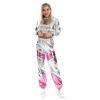 ABOCIW Women Shiny Metallic Sweatsuit Sets 2 Piece Outfits High Waisted Color Block Holographic Hip Hop Jogger Pants Long Sleeve Crop Hoodie Sweatshirts Rave Party Clubwear Pink XX-Large view 3