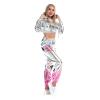 ABOCIW Women Shiny Metallic Sweatsuit Sets 2 Piece Outfits High Waisted Color Block Holographic Hip Hop Jogger Pants Long Sleeve Crop Hoodie Sweatshirts Rave Party Clubwear Pink XX-Large view 4