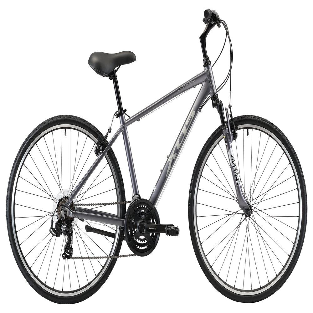 XDS Cross200 21 Speed Hybrid Bike Commuter City Bike, for Men and Women, 700C Wheel Lightweight Aluminum Alloy Frame (Shiny Grey, Frame Size 15")