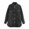 Women's Elegant Check British Grid Pearl Buttons Shacket Shirt Jacket Long Sleeve Plaid Blouses Tops with Flap Pocket(S,Black) view 1