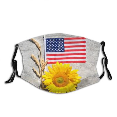 Niqqzit Sunflower American Flag Mask with Filter Breathable Face Mask Washable Balaclava Bandana Mouth Cover with Adjustable Ear Loops