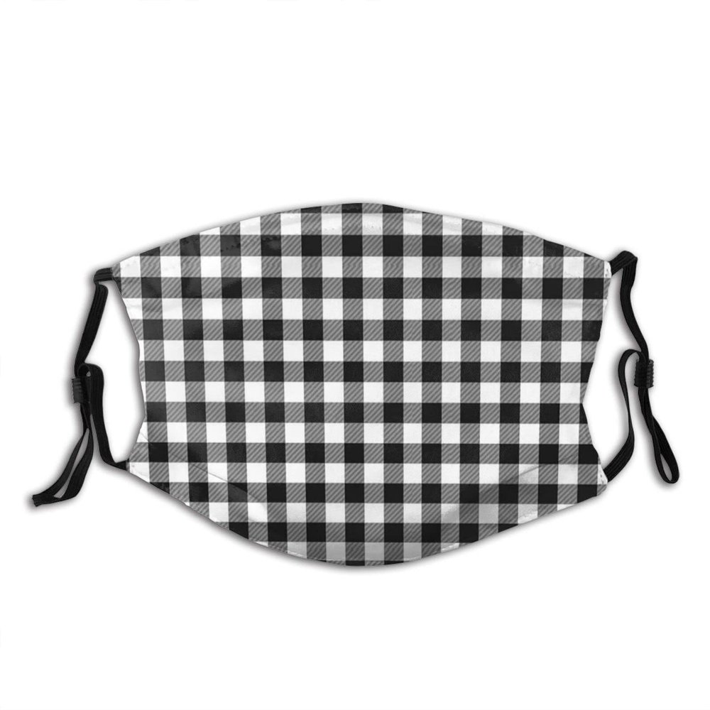 Niqqzit Buffalo Plaid Black and White Check Mask with Filter Breathable Face Mask Washable Balaclava Bandana Mouth Cover with Adjustable Ear Loops