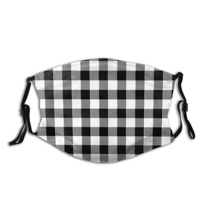 Niqqzit Buffalo Plaid Black and White Check Mask with Filter Breathable Face Mask Washable Balaclava Bandana Mouth Cover with Adjustable Ear Loops