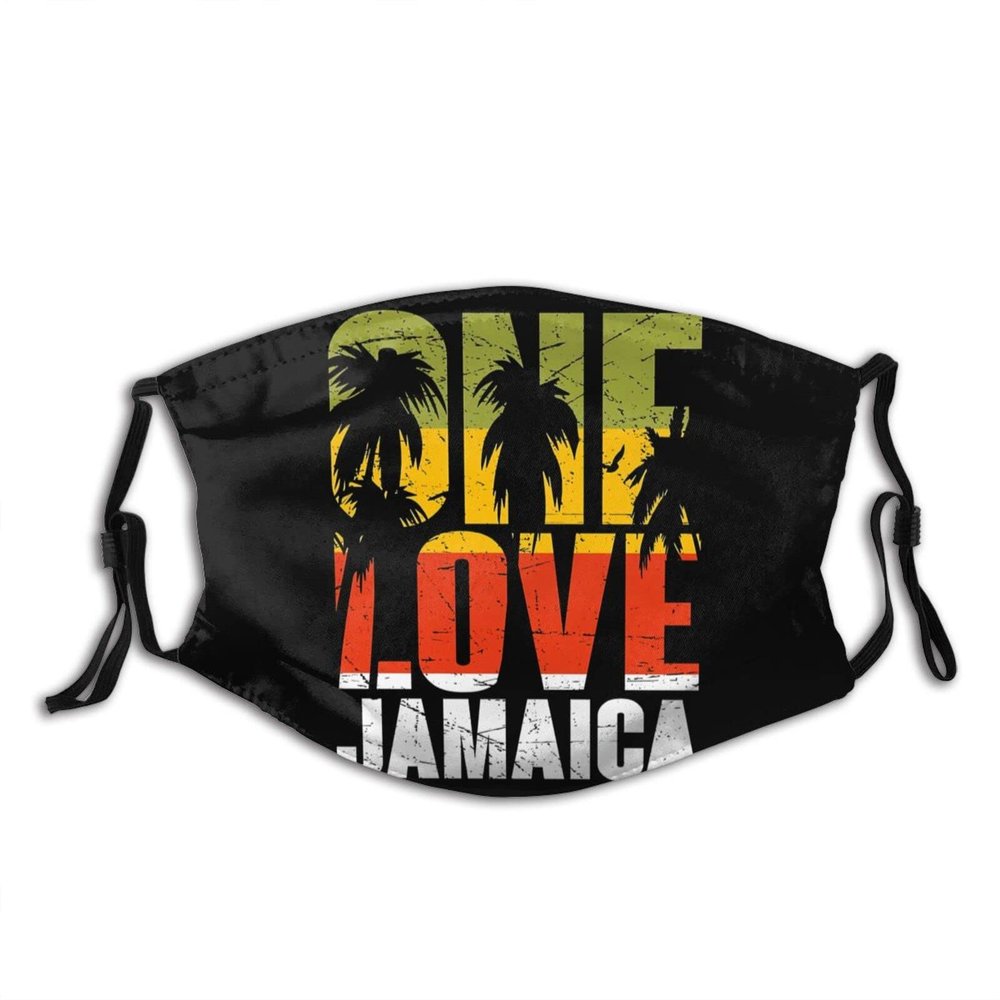 Niqqzit One Love Jamaica Reggae Palms Mask with Filter Breathable Face Mask Washable Balaclava Bandana Mouth Cover with Adjustable Ear Loops