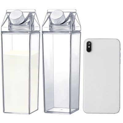17 oz Milk Carton Water Bottles Clear Plastic Milk Box Portable Reusable Square Juice Bottles for Outdoor Sports Travel Camping Activities(2 Pieces)