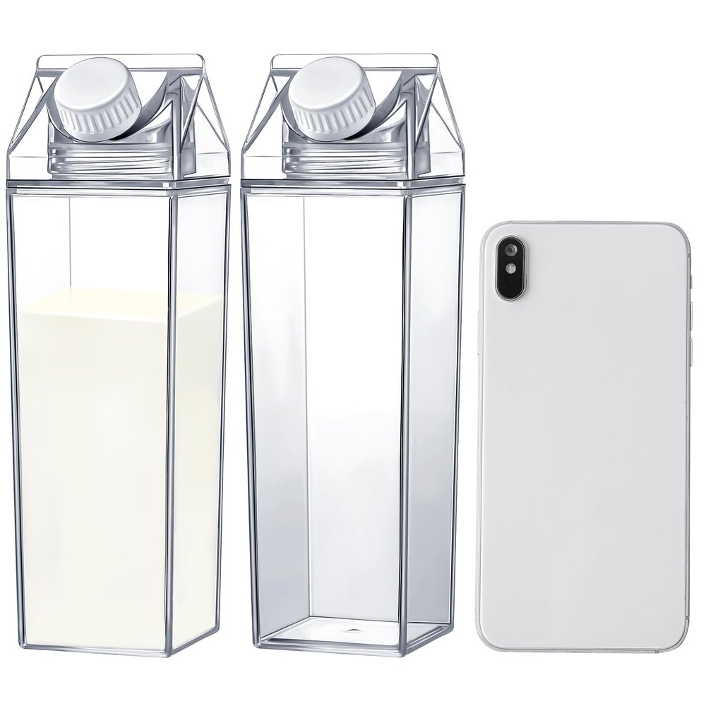 17 oz Milk Carton Water Bottles Clear Plastic Milk Box Portable Reusable Square Juice Bottles for Outdoor Sports Travel Camping Activities(2 Pieces)