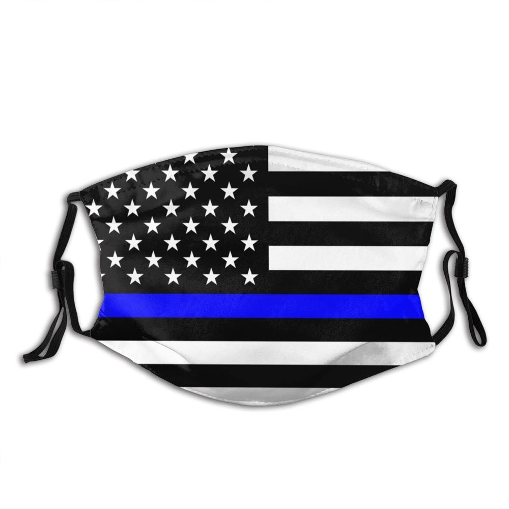 Niqqzit Thin Blue Line US American Flag Mask with Filter Breathable Face Mask Washable Balaclava Bandana Mouth Cover with Adjustable Ear Loops