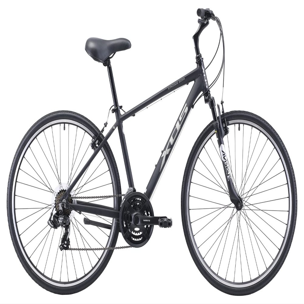 XDS Cross200 21 Speed Hybrid Bike Commuter City Bike 700C Wheel Lightweight Aluminum Alloy Frame (Matte Black, Frame Size 17")