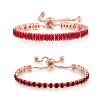 Dainty Sparkling Crystal Tennis Bracelets Set 18K Gold Plated Shiny Cubic Zirconia Jewelry Birthday Gifts for Women-Red