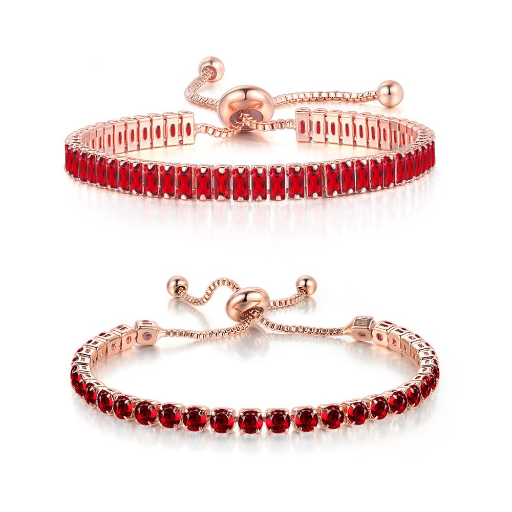 Dainty Sparkling Crystal Tennis Bracelets Set 18K Gold Plated Shiny Cubic Zirconia Jewelry Birthday Gifts for Women-Red