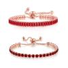 Dainty Sparkling Crystal Tennis Bracelets Set 18K Gold Plated Shiny Cubic Zirconia Jewelry Birthday Gifts for Women-Red view 1