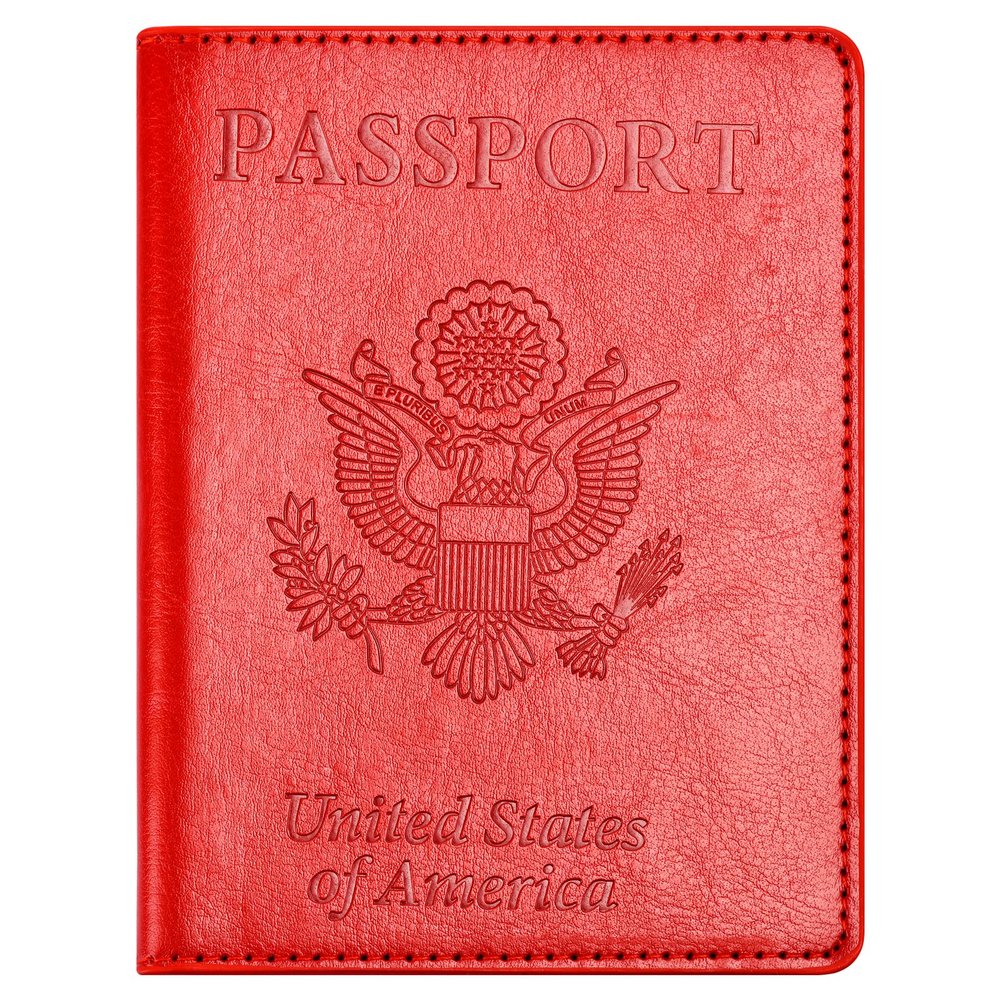 Eoehro Passport and Vaccine Card Holder Combo, Faux Leather, Compact, Lightweight, Waterproof, Red