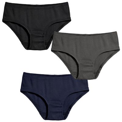 City Threads Big Girls Organic Cotton Brief Underwear for Sensitive Skin and Sensory Friendly Clothing SPD, Black/Charcoal/Navy, 2T