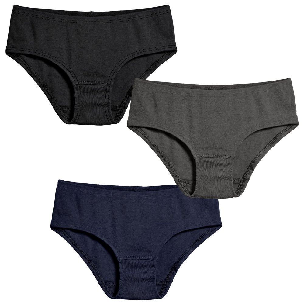 City Threads Big Girls Organic Cotton Brief Underwear for Sensitive Skin and Sensory Friendly Clothing SPD, Black/Charcoal/Navy, 2T