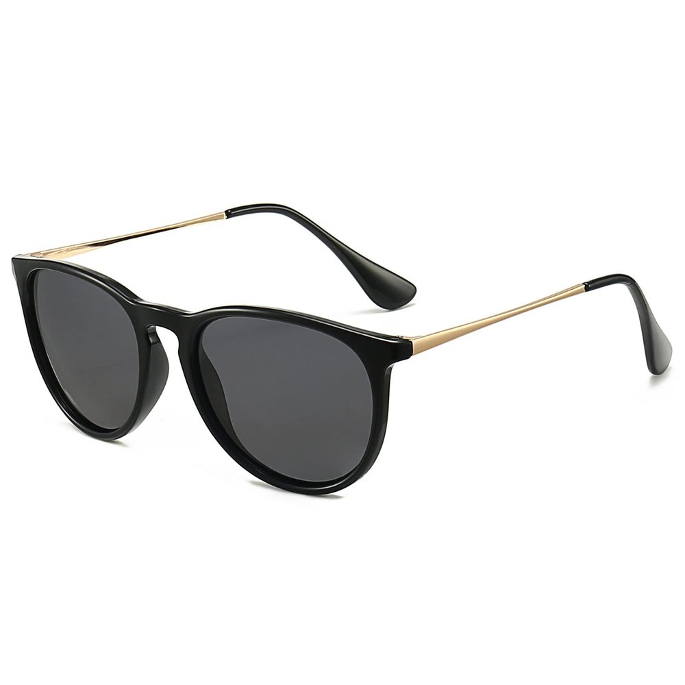 ANRRI Polarized Vintage Round Sunglasses for Women Men Classic Retro Designer Style Black Lens