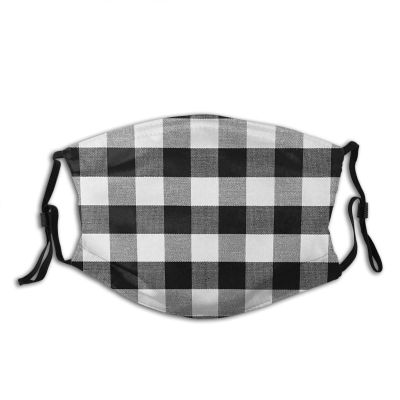Niqqzit Buffalo Plaid Black and White Check Mask with Filter Breathable Face Mask Washable Balaclava Bandana Mouth Cover with Adjustable Ear Loops