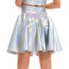 Loloda Women's Holographic Mini Skirt Club Party Dance Dress Anime JK Metallic Pleated Skirts Silver A X-Large view 2