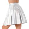 Loloda Women's Holographic Mini Skirt Club Party Dance Dress Anime JK Metallic Pleated Skirts Silver A X-Large view 3