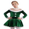 Moily Kids Girls Velvet Long Sleeve Figure Ice Skating Dress Tutu Skirt Dance Leotard Christmas Santa Dress Outfit V Neck Green 16 Years view 1