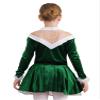 Moily Kids Girls Velvet Long Sleeve Figure Ice Skating Dress Tutu Skirt Dance Leotard Christmas Santa Dress Outfit V Neck Green 16 Years view 2