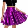 Loloda Women's Holographic Mini Skirt Club Party Dance Dress Anime JK Metallic Pleated Skirts Purple Small view 2