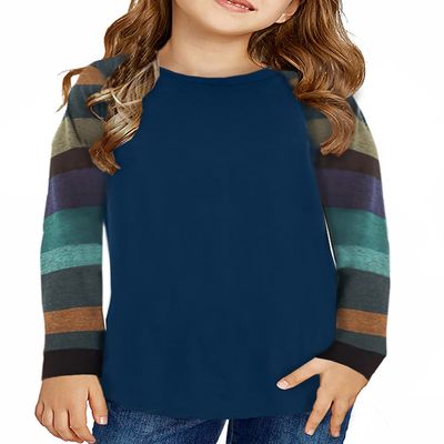 SELINK Girl's Casual Big Kids Long Sleeve Striped Color Block Casual Tees with Pockets Blue Striped XXL