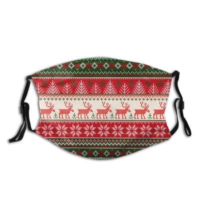 Niqqzit Ugly Christmas Reindeers Pines Snowflakes Mask with Filter Breathable Face Mask Washable Balaclava Bandana Mouth Cover with Adjustable Ear Loops