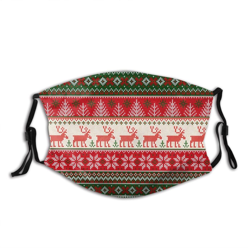 Niqqzit Ugly Christmas Reindeers Pines Snowflakes Mask with Filter Breathable Face Mask Washable Balaclava Bandana Mouth Cover with Adjustable Ear Loops