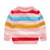 Agoky Unisex Kids Sweater Pullover Long Sleeve Rainbow Stripe Jumper Tops Cotton Spring Fall Casual Wear Pink 2-3 Years view 1