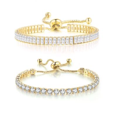Dainty Sparkling Crystal Tennis Bracelets Set 18K Gold Plated Shiny Cubic Zirconia Jewelry Birthday Gifts for Women-Gold