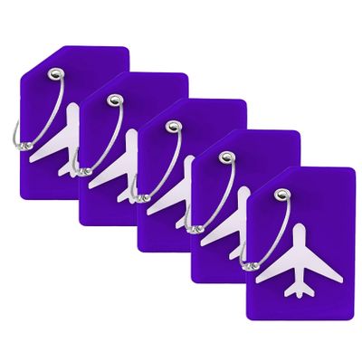 5 Pack Silicone Luggage Tag for Suitcases with Stainless Loop, TSA Approved, Privacy Protection Travel Essentials Bag Tags by Gostwo, Purple