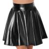 Agoky Women's Liquid Basic Versatile Stretchy Flared Casual Mini Skater Skirt Metallic Disco Dance Dress Black X-Large view 1