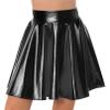 Agoky Women's Liquid Basic Versatile Stretchy Flared Casual Mini Skater Skirt Metallic Disco Dance Dress Black X-Large view 4