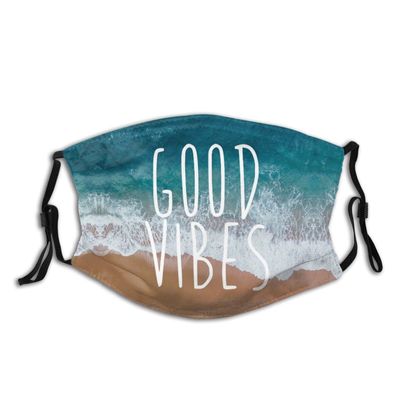 Niqqzit Good Vibes Ocean Tide Beach Mask with Filter Breathable Face Mask Washable Balaclava Bandana Mouth Cover with Adjustable Ear Loops