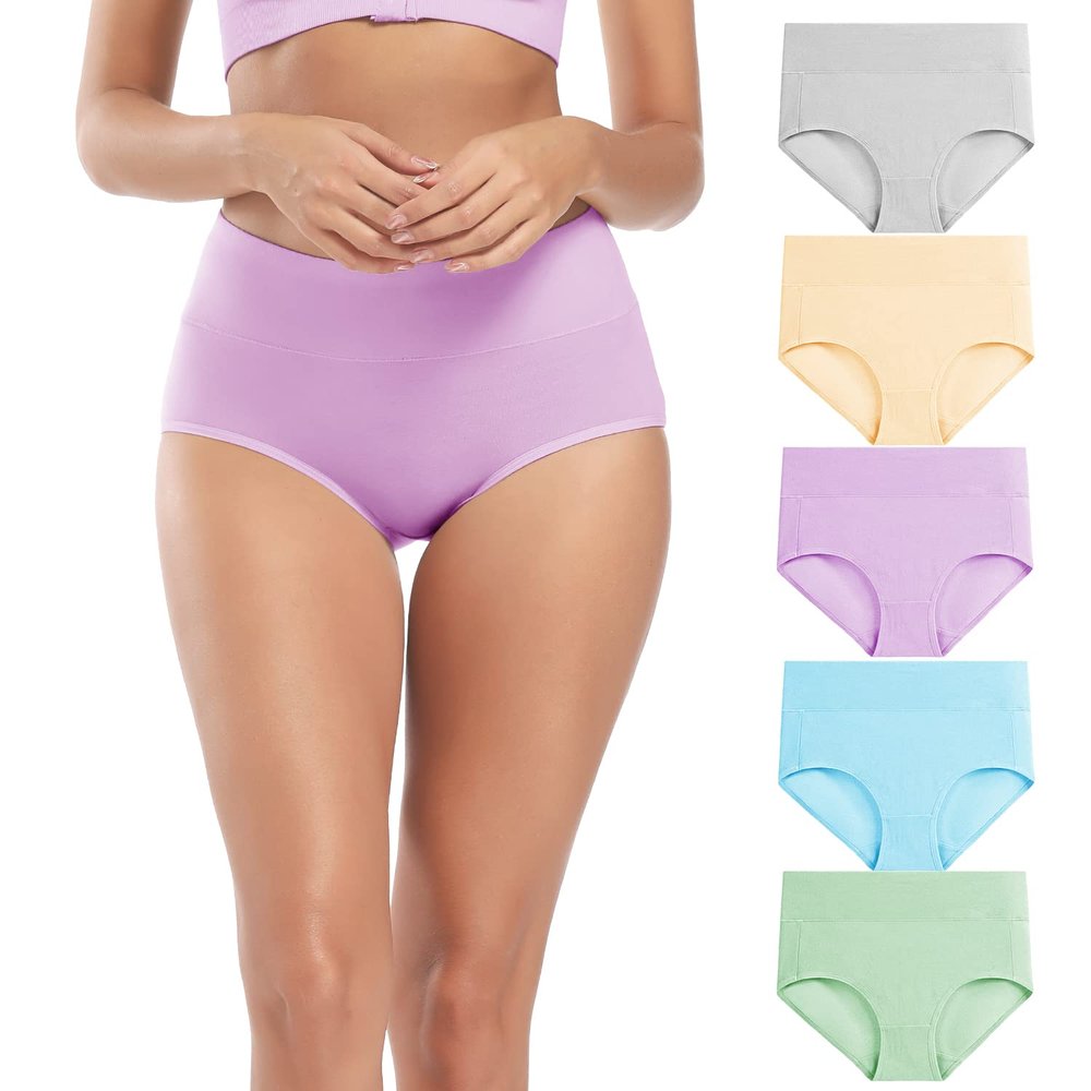 Molasus Women's Soft Cotton Underwear Briefs High Waisted Postpartum Panties Ladies Full Coverage Plus Size Underpants Pack of 5,Large