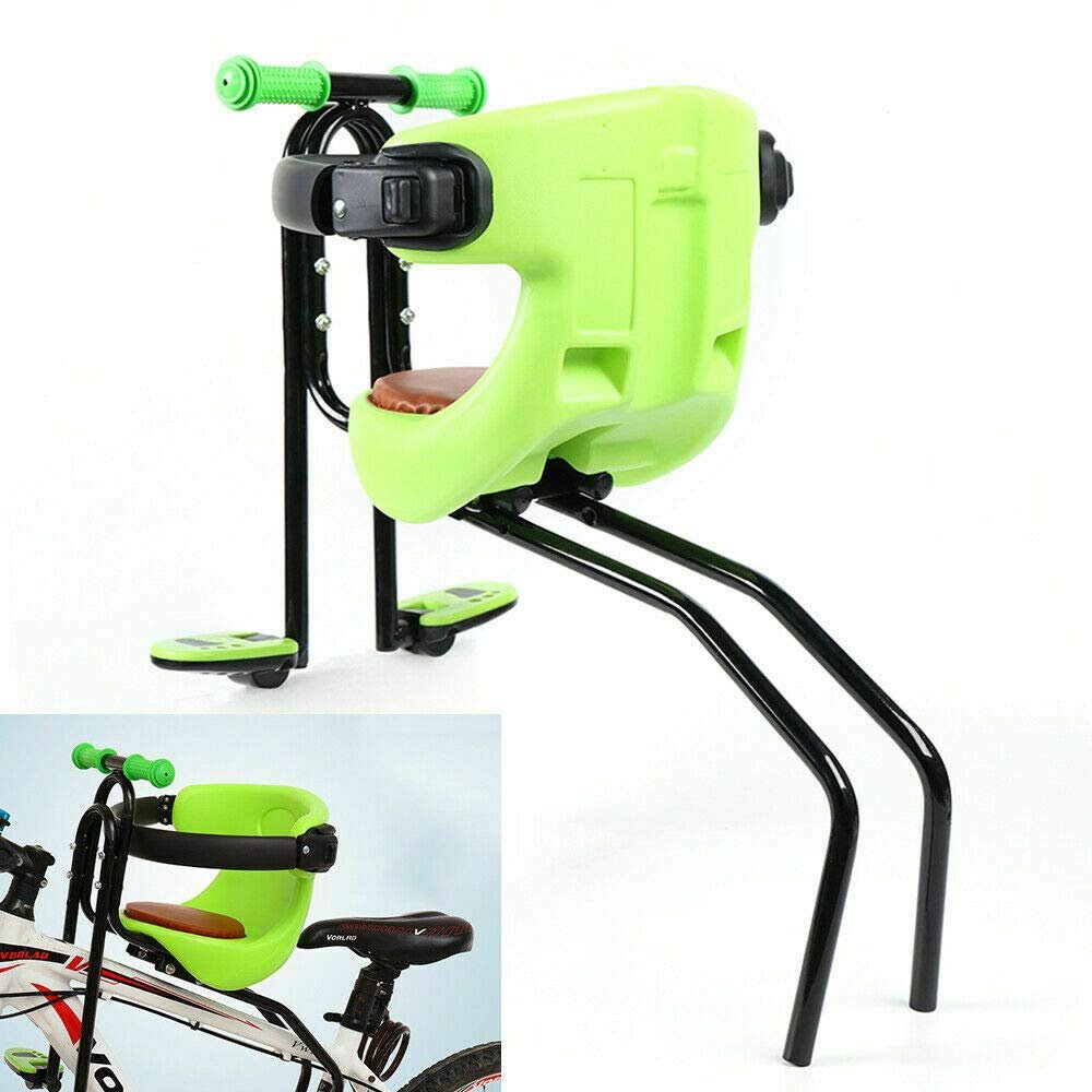 GDAE10 Baby Seat for Bike Front Mount Safety Chair Mountain Road Bikes Carrier W/Handrail + Adjustabl Height Pedal Nonslip Bicycle Attachment for Kids Child Infant Toddler Max 66lbs