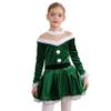 Yartina Girls Christmas Mrs Santa Claus Costume Kids Faux Fur Velvet Dress Dancewear Figure Ice Skating Outfit Green 4 view 1
