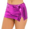 Lejafay Women's Shiny Metallic Liquid Mini Skirt Wet Look Leather Bodycon Short Split Mini Skirt Hot Pink One Size view 3