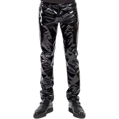 Alvivi Men's Genuine Leather Pants Skinny Straight Leg PU Motorcycle Biker Pants Long Trousers Black Medium