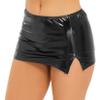 Lejafay Women's Shiny Metallic Liquid Mini Skirt Wet Look Leather Bodycon Short Split Mini Skirt Black One Size view 3