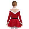 Yartina Girls Christmas Mrs Santa Claus Costume Kids Faux Fur Velvet Dress Dancewear Figure Ice Skating Outfit Red-Velvet 4 view 2