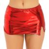 Lejafay Women's Shiny Metallic Liquid Mini Skirt Wet Look Leather Bodycon Short Split Mini Skirt Red One Size view 1